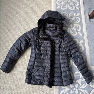 Women's Cole Haan Black Quilted Jacket with Faux Fur Trim